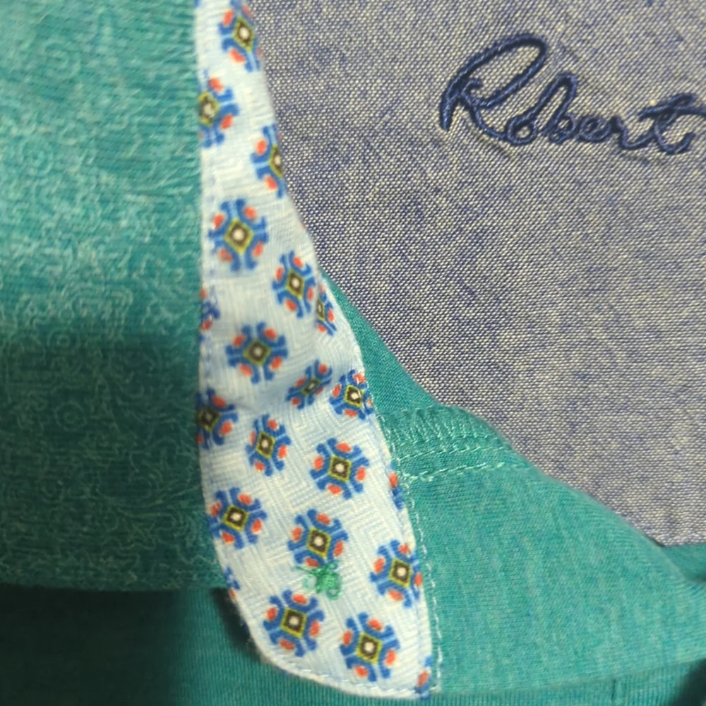 Robert Graham Mens Teal Blue Short Sleeve Polo Shirt Classic Fit Size 2XL 597